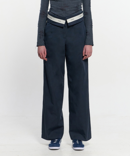 Fold Over Широкий Slacks _ NAVY