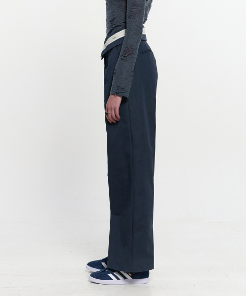 Fold Over Широкий Slacks _ NAVY