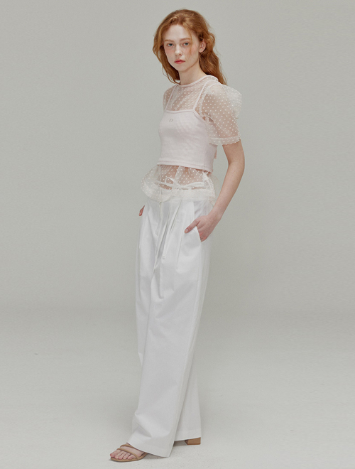 Широкие хлопковые брюки с бантом и защипами White