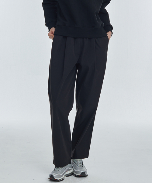 Широкие брюки на резинке с защипами (Black)