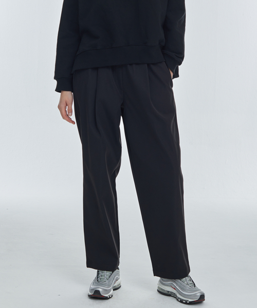 Широкие брюки на резинке с защипами (Black)
