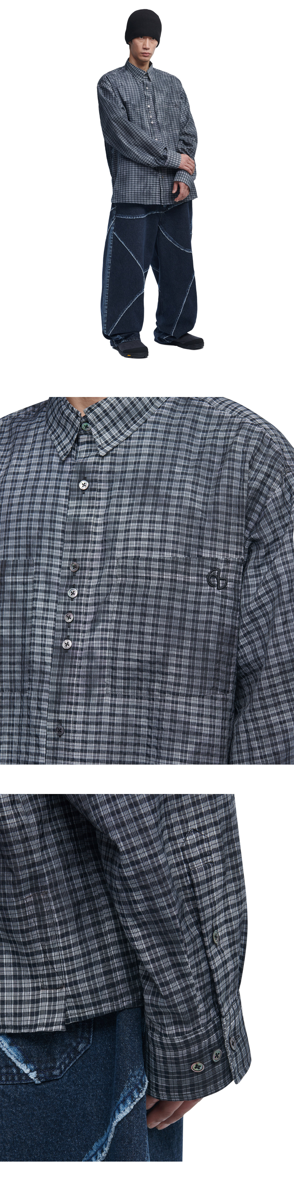 シャツ NOMANUAL OVERDYED CHECK SHIRT 4HA007 OVERDYED CHECK SHIRT - CHARCOAL - nomanual | 60% - Asian