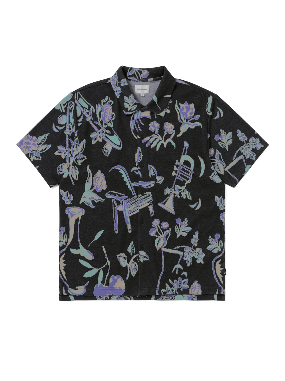 MUSINSA | thisisneverthat® Object Jacquard Button Up Top Black