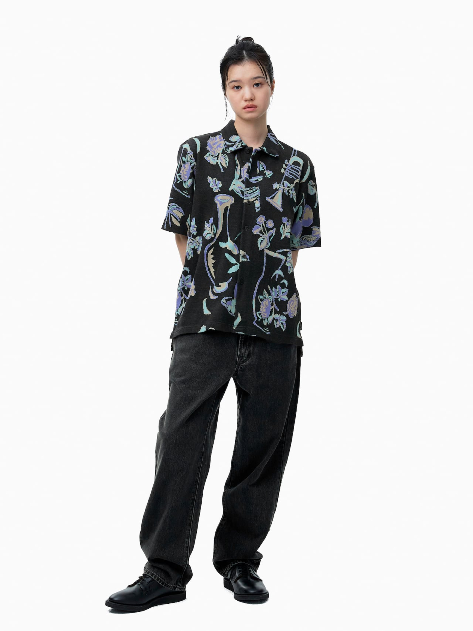 MUSINSA | thisisneverthat® Object Jacquard Button Up Top Black