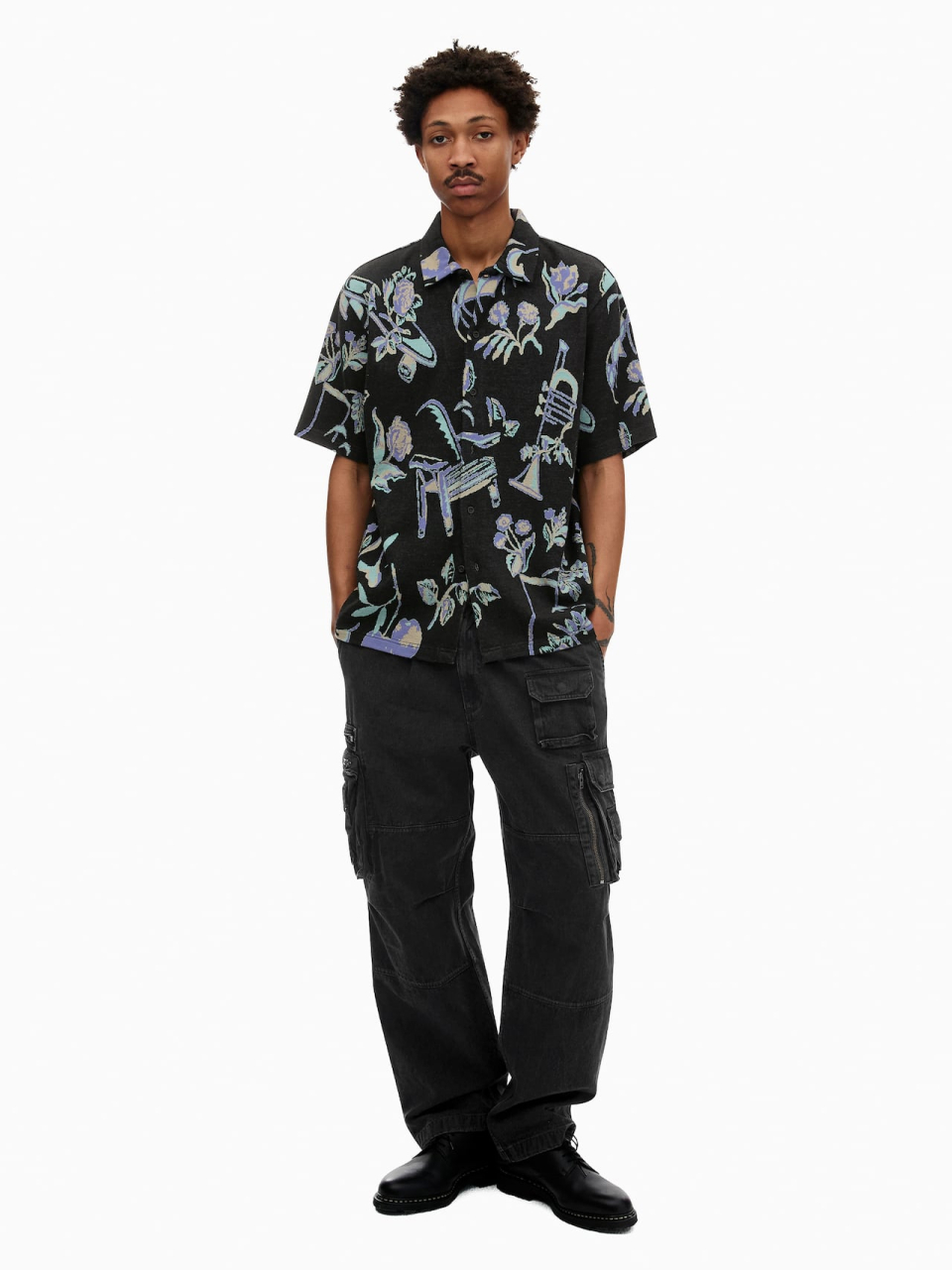 MUSINSA | thisisneverthat® Object Jacquard Button Up Top Black