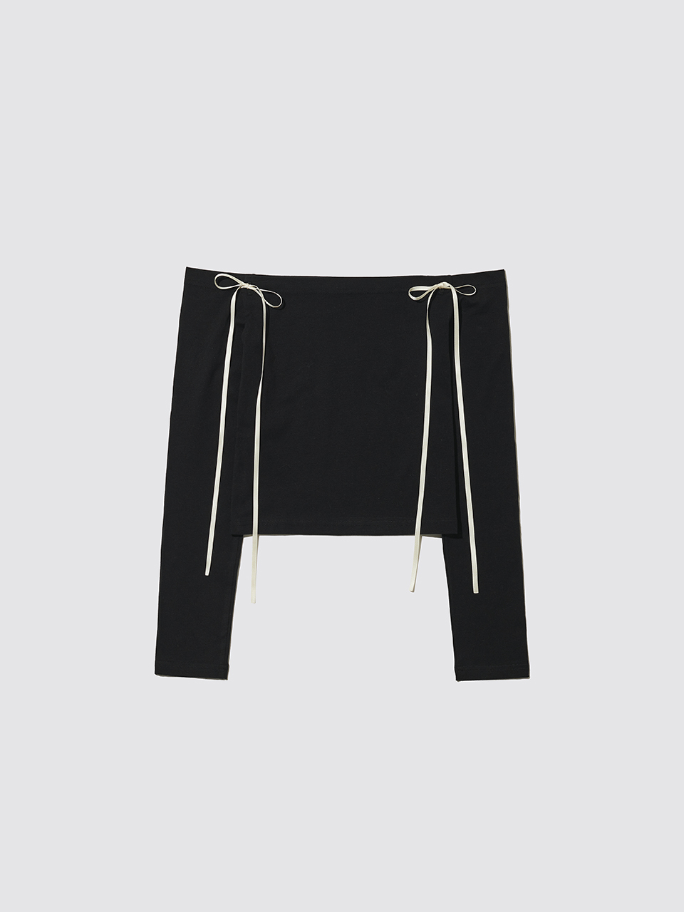 MUSINSA公式 | MEENDERI RIBBON OFF-SHOULDER TOP - BLACK