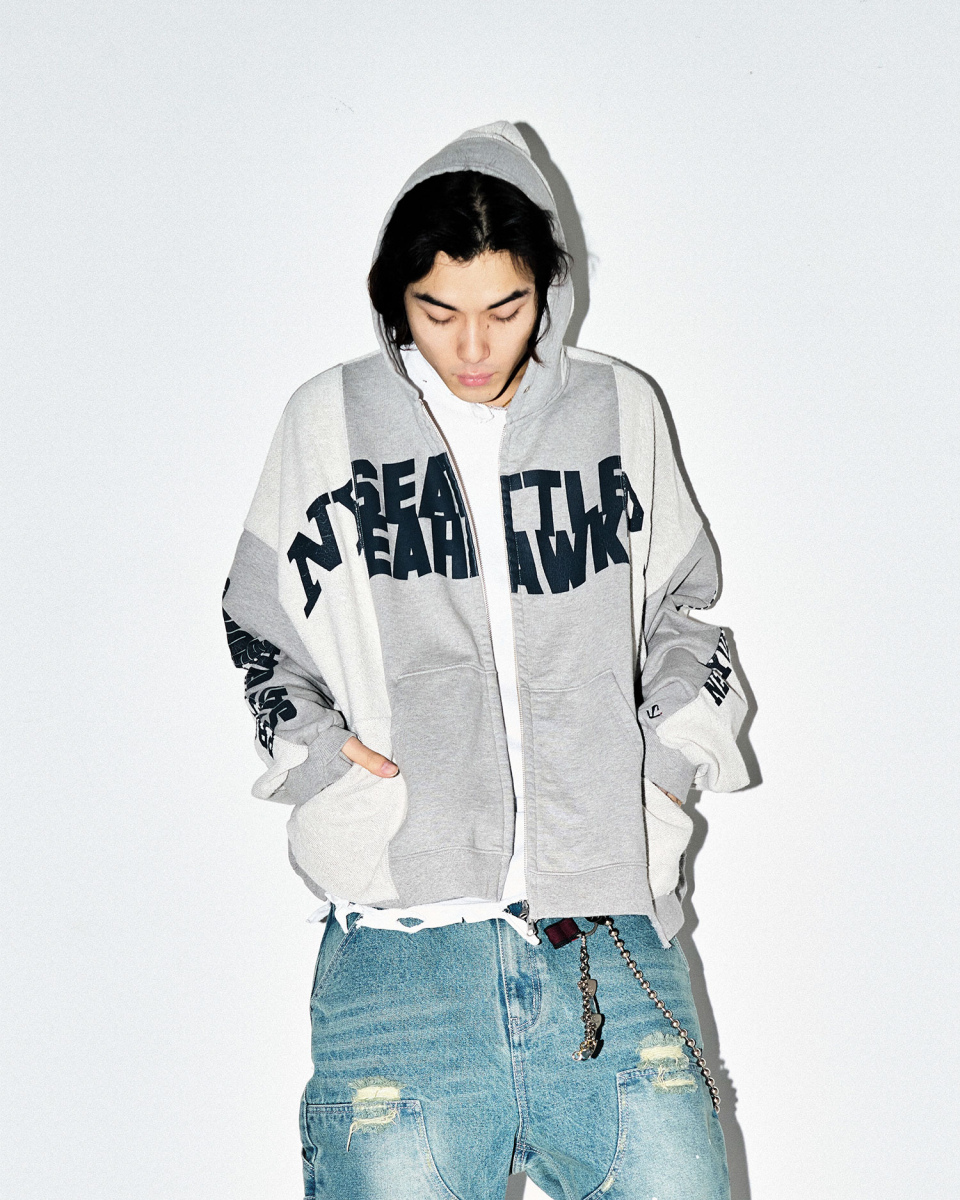 MUSINSA公式 | SCHISM INDUCING FAKE REWORKED ZIP HOODIE, GRAY