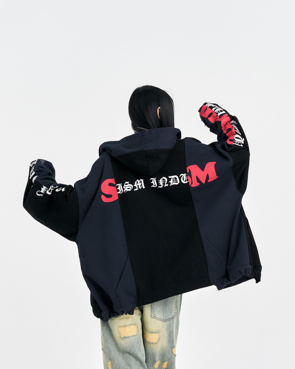 MUSINSA公式 | SCHISM INDUCING FAKE REWORKED ZIP HOODIE, NAVY