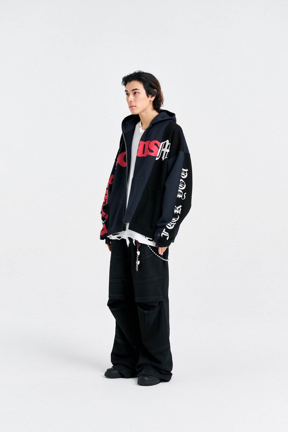 SCHISM INDUCING ■ FAKE REWORKED ZIP UP HOODIE フーディ SCHISM INDUCING] FAKE REWORKED ZIP HOODIE _ NAVY - Bstore/비