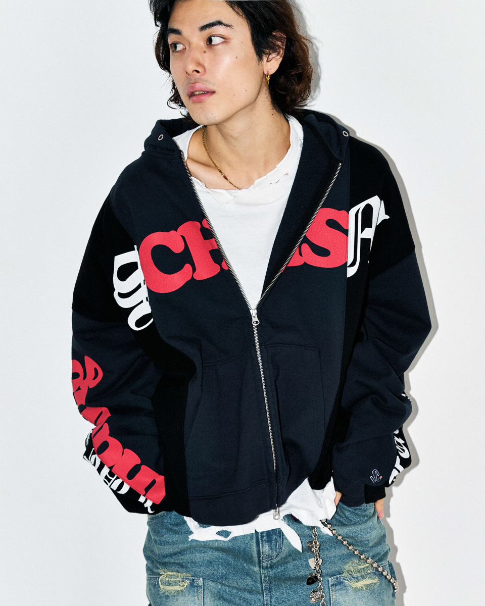 SCHISM INDUCING ■ FAKE REWORKED ZIP UP HOODIE フーディ SCHISM INDUCING] FAKE REWORKED ZIP HOODIE _ NAVY - Bstore/비