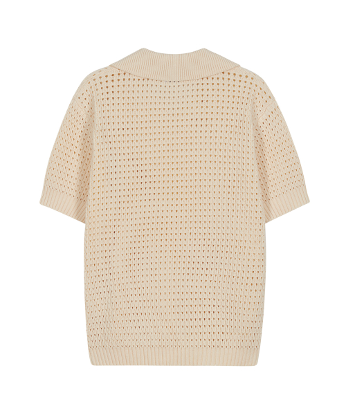 86-IRO317 перфорированный трикотаж с открытым V-вырезом - Ivory
