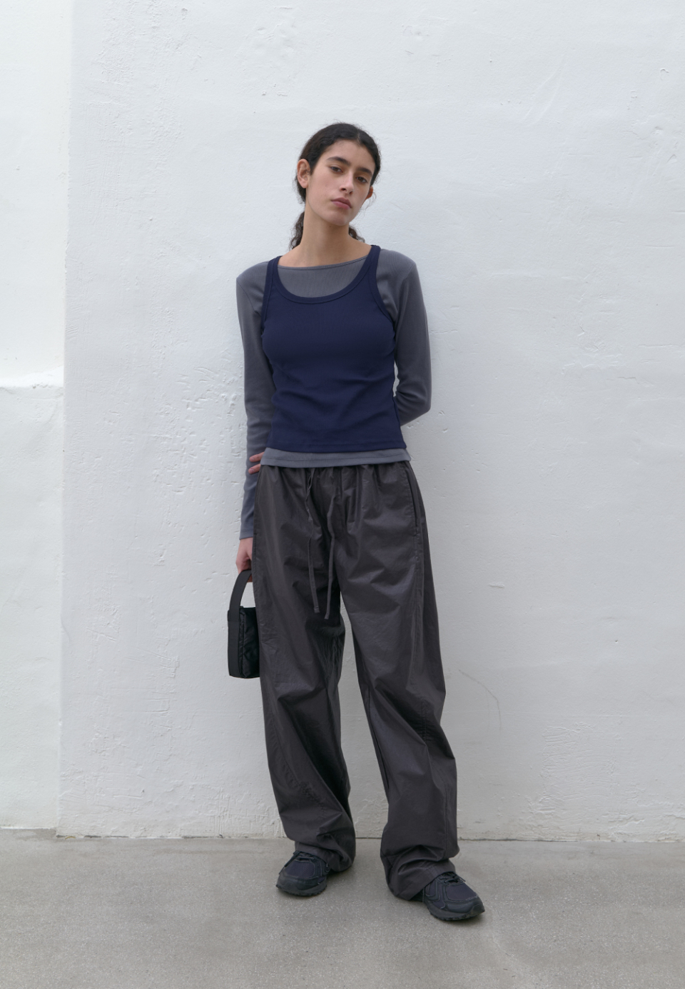 【NONCODE】Poa banding pants PE/RAYON GABARDINE STRETCH SHIRRING AND LACES WAIST PANTS