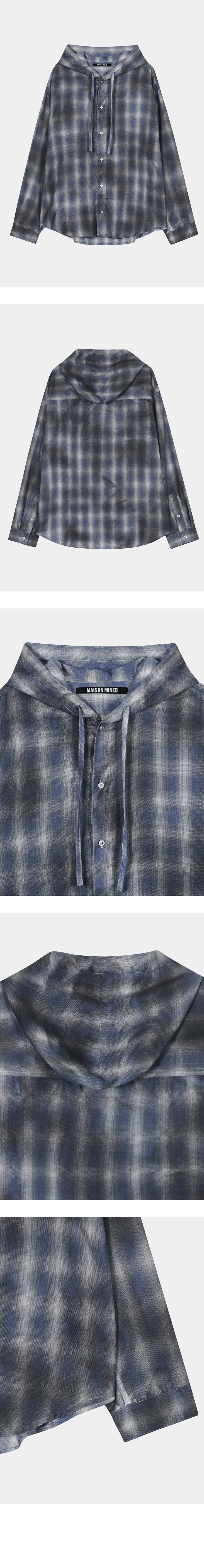 【MAISON MINED】23SS★ RENDING HALF T 메종미네드 SUPER_STEADY ITEM - FAINT CHECK HOOD SHIRTS BLUE