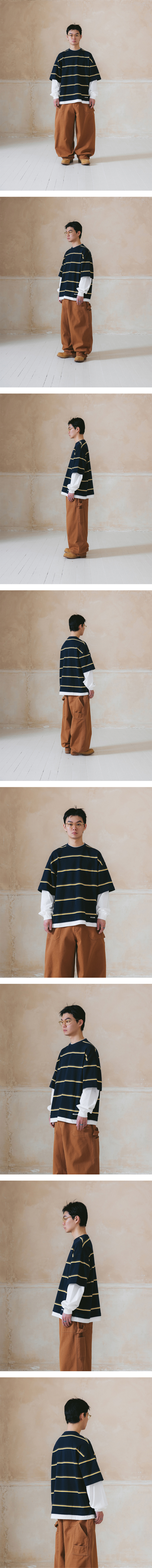 【ANGLAN】Round Stripe Long Sleeve MUSINSA | ANGLAN Round Layering Stripe Long Sleeve - Navy