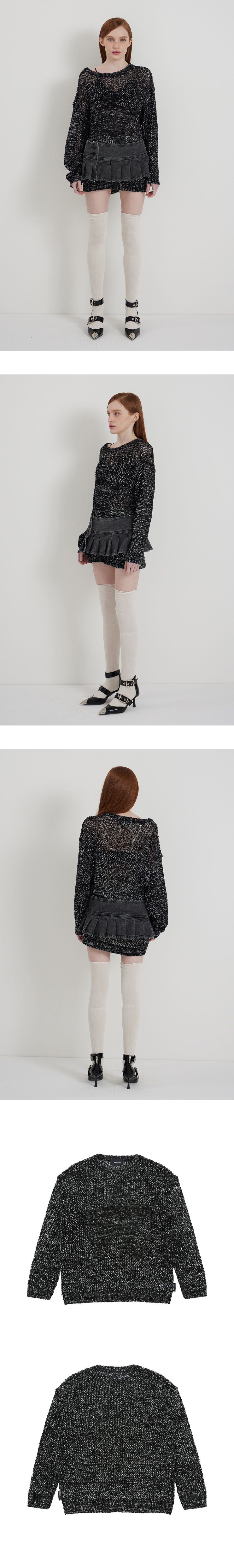 STAR SEE-THROUGH KNIT  - INFORMATION Material : 100% ACRYLIC Product : KOREA Please refer to the detail cut for specific color.  - SIZE GUIDE F : Length 61 / Shoulder 57 / Chest 64 / Sleeve 53 Depending on the measurement location and individual, there may be a difference of 1-2 cm. (Unit : cm)  - Model Fitting Size F / Model's Height 178 / Chest 79 / Waist 56 / Hip 86  - LAUNDRY TIP We recommend dry cleaning for the wash. Please refer to the laundry label for details.