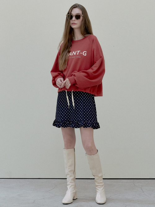 String Crop Overfit Sweatshirt - brick