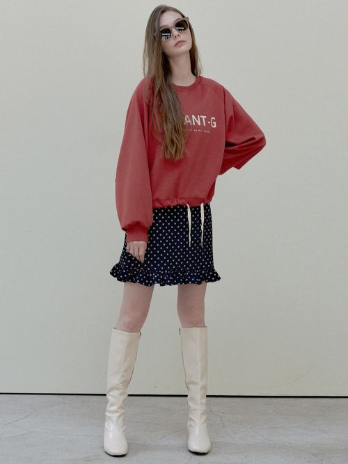 String Crop Overfit Sweatshirt - brick