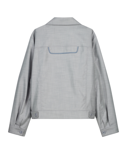 CROPPED PANEL TWILL JACKET (GRAYISH BLUE)