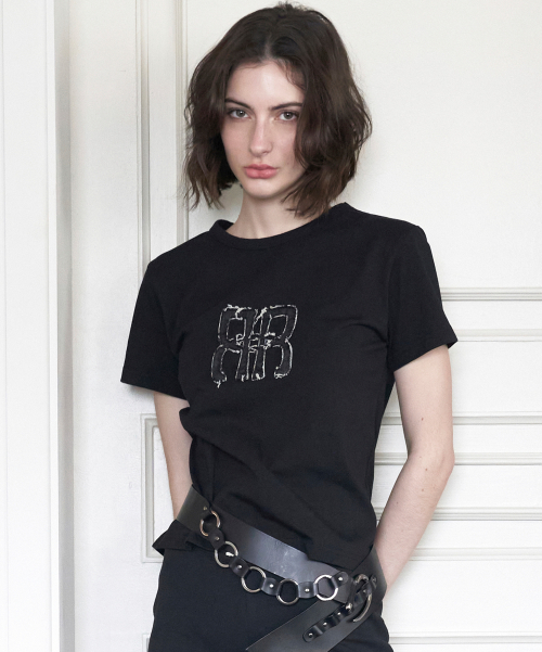 Square Logo Denim Top - Black