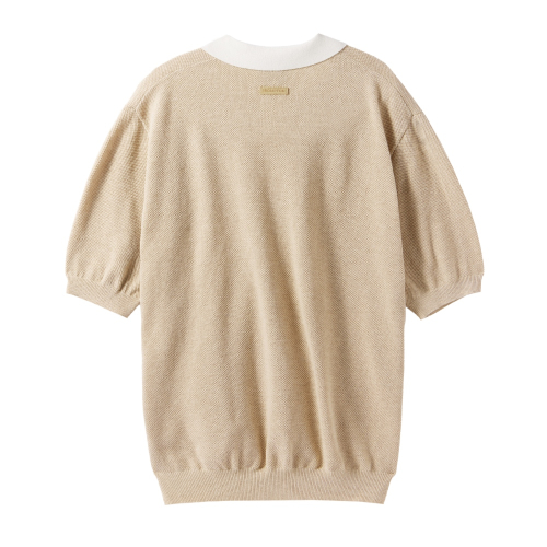 HALF SLEEVE COLOUR BLOCK COLLAR KNIT - BEIGE (P242MKT513)
