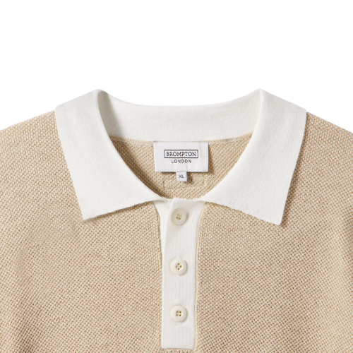 HALF SLEEVE COLOUR BLOCK COLLAR KNIT - BEIGE (P242MKT513)