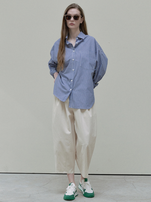 Crop Cotton Banding Pants - oatmeal