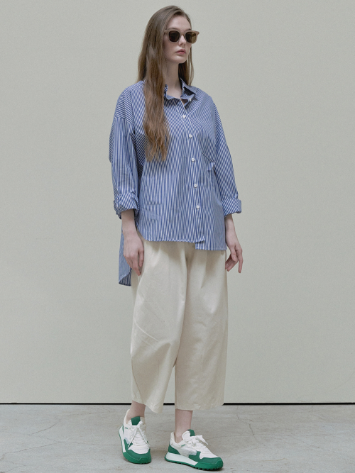 Crop Cotton Banding Pants - oatmeal
