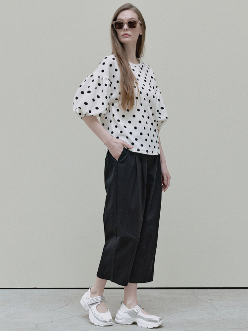 Crop Cotton Banding Pants - black