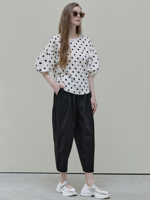 Crop Cotton Banding Pants - black