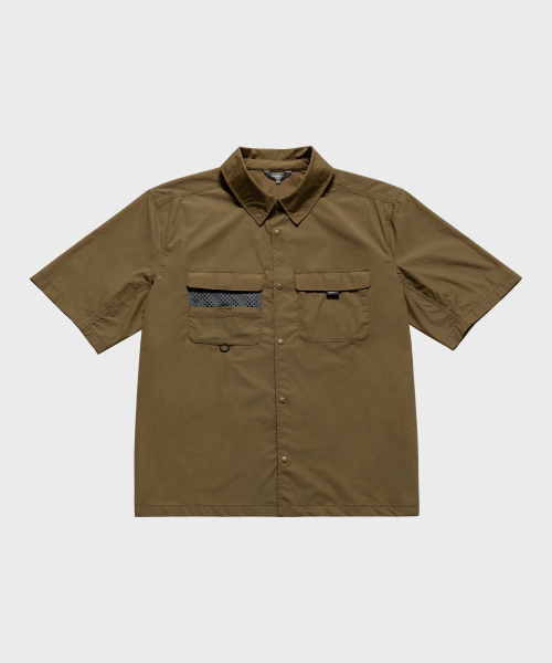 Рубашка с короткими рукавами и сетчатой нашивкой Life BEIGE (мужская)