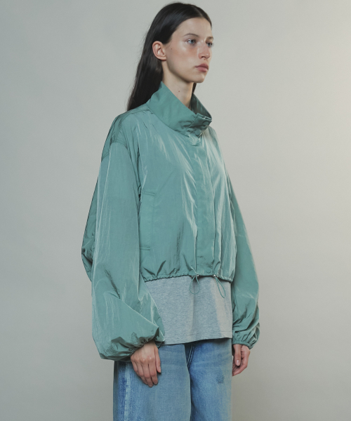 NYLON GLOSSY WIND JUMPER - GREEN