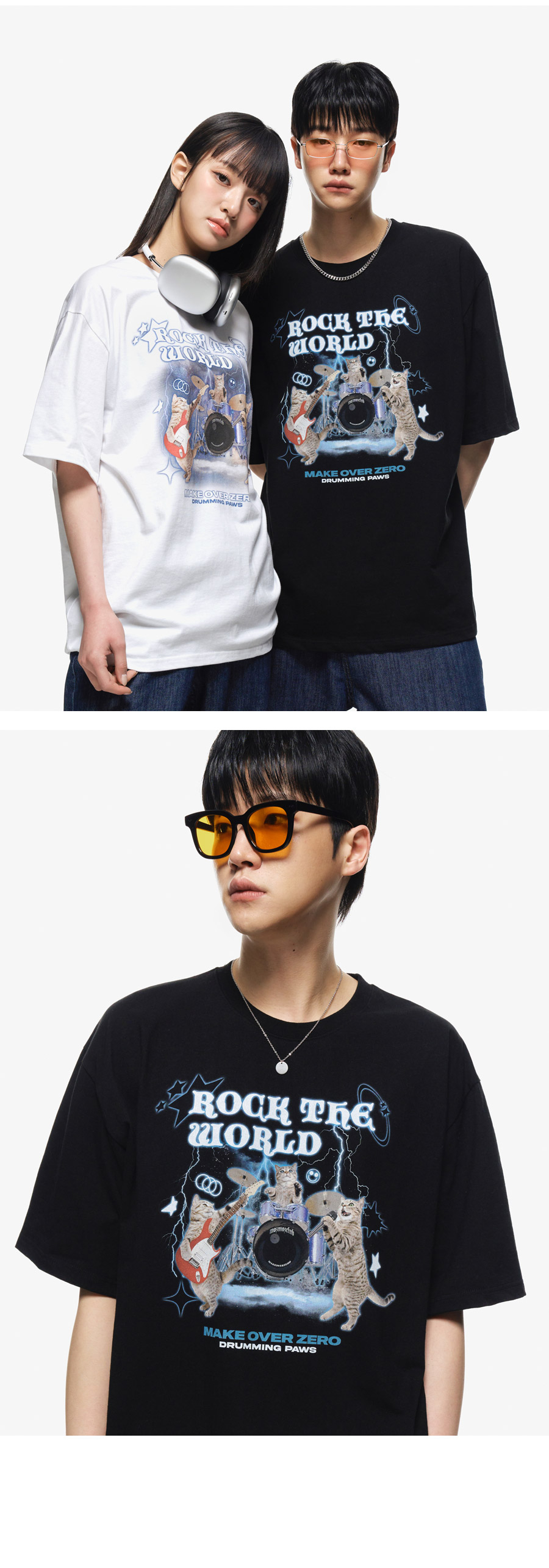 MUSINSA | MOZMOZ Rock Cat Digital Oversized Fit Short Sleeve