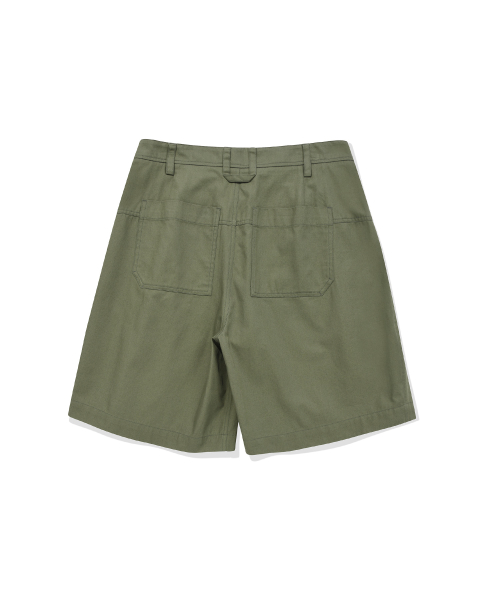 Cotton Bermuda Pleated Pants (OLIVE)