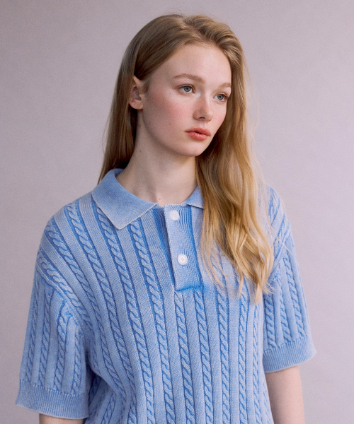 Washed Cable Sweater (POWDER BLUE)