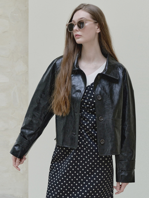Fake Leather Trucker Jacket - black
