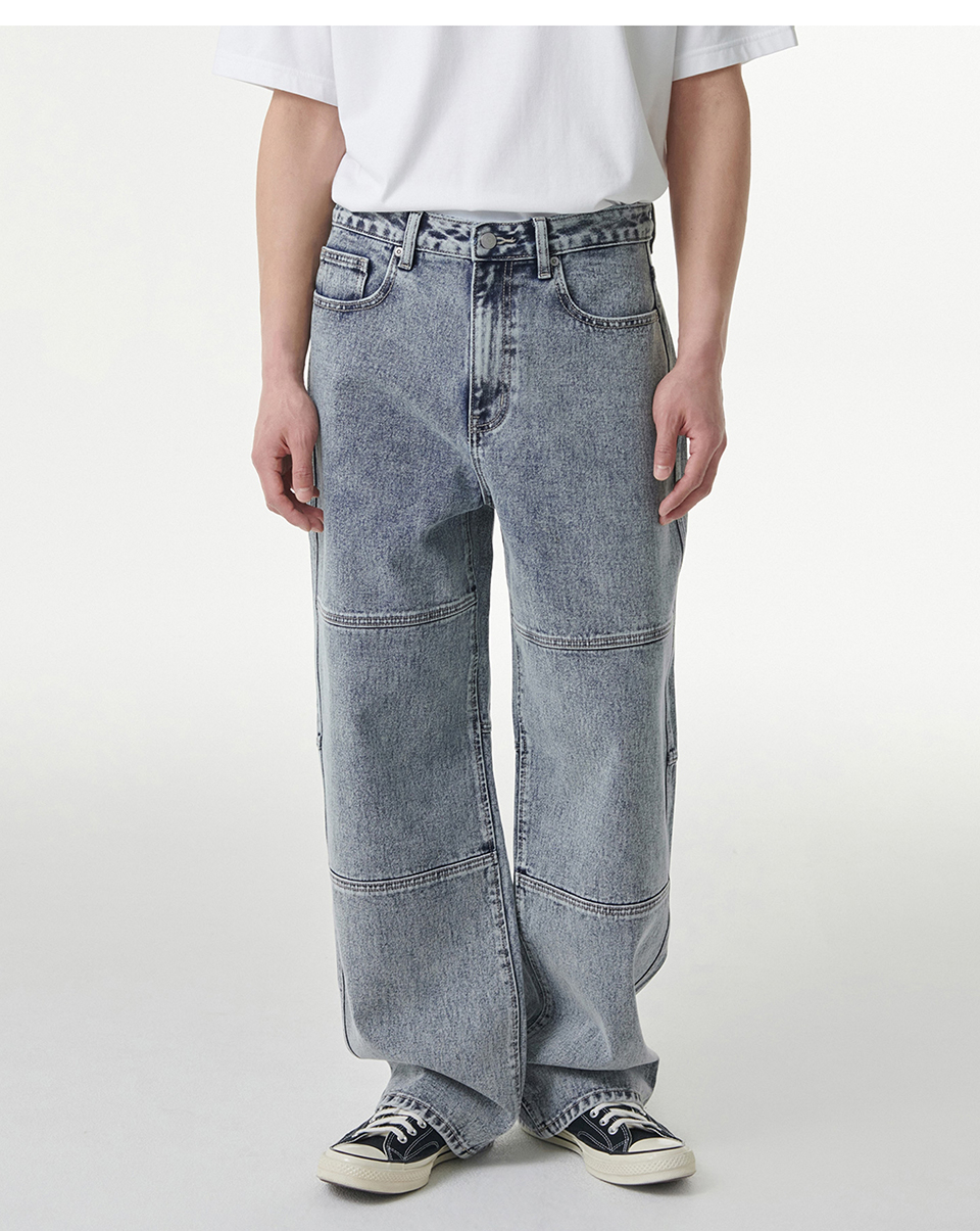 ★MUSINSA STANDARD★ Panelled Knee Wide Denim Pants Acid Blu MUSINSA | MUSINSA STANDARD Paneled knee wide denim pants