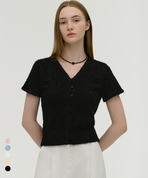 [5color] Вязаный кардиган с V-вырезом и коротким рукавом MDCD023