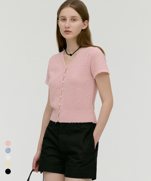 [5color] Вязаный кардиган с V-вырезом и коротким рукавом MDCD023