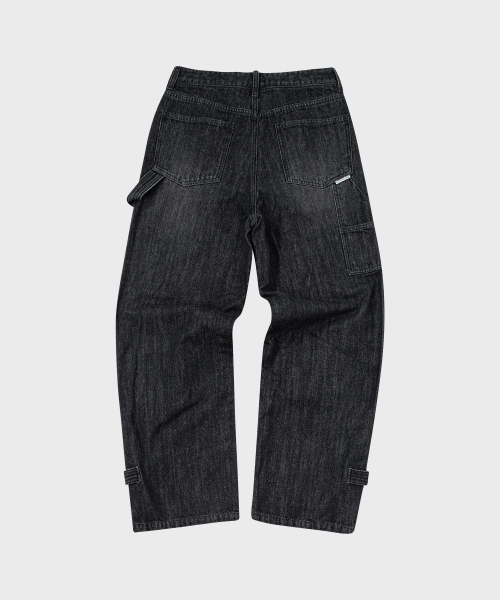 CUT OFF DOUBLE KNEE JEANS BLACK (VH2DFUD101A)