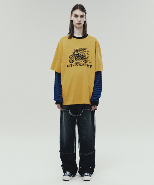 CUT OFF DOUBLE KNEE JEANS BLACK (VH2DFUD101A)