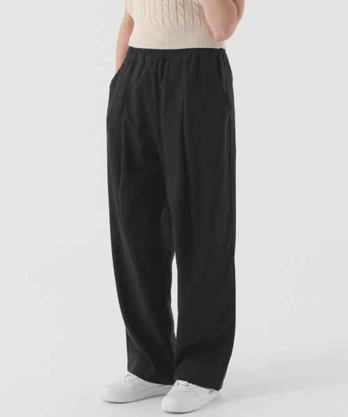 Свободные льняные брюки с одной складкой (Black)