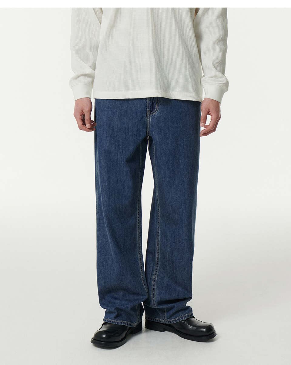 ★MUSINSA STANDARD★ Deep tuck wide denim pants deep indigo MUSINSA | MUSINSA STANDARD Lightweight Wide Denim Pants