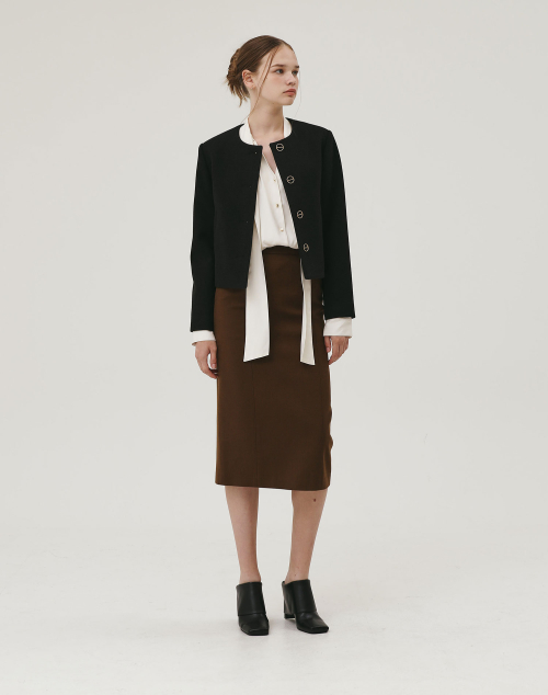 GOLD BOTTON SHORT JACKET BLACK IVORY