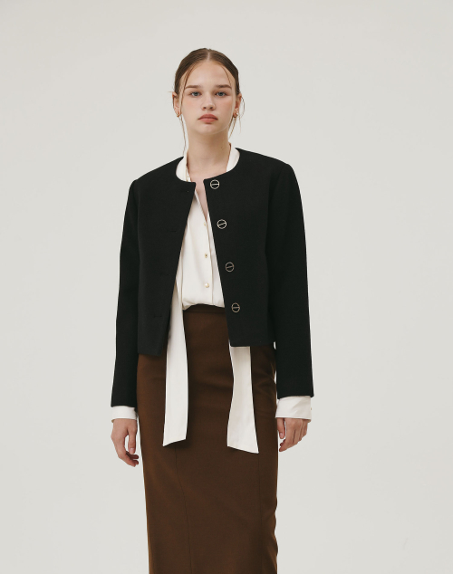 GOLD BOTTON SHORT JACKET BLACK IVORY