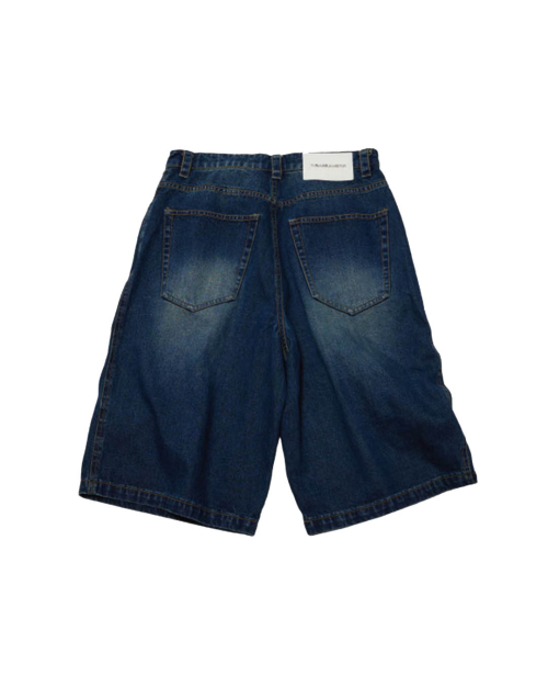 CURVED ZIPPER DENIM SHORTS (WASHED BLUE)