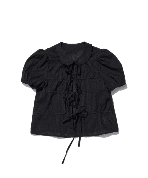 Ribbon Strap Lace Collar Blouse (black)