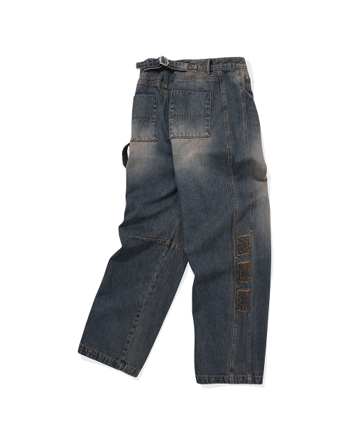 Vintage emblem denim pants / Muddy blue