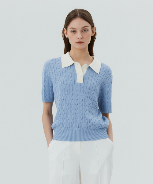 Трикотажное поло с косами и контрастным воротником, 3 colors