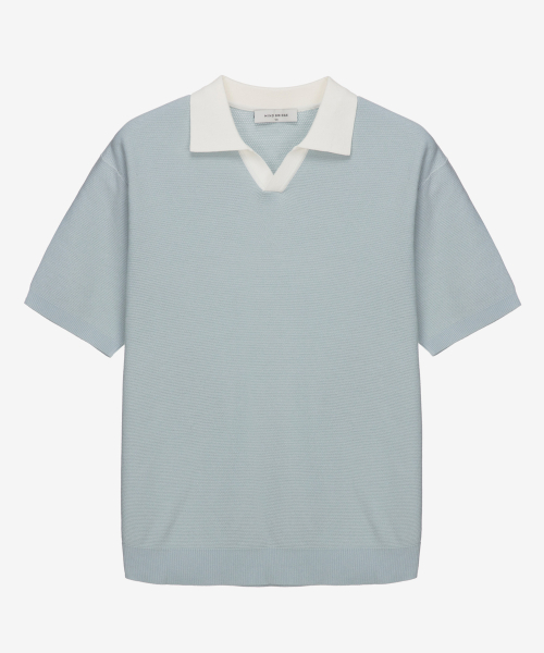 Collar Coloring Short Sleeve Knitwear - 2 color MYKT3101