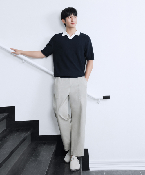 Collar Coloring Short Sleeve Knitwear - 2 color MYKT3101